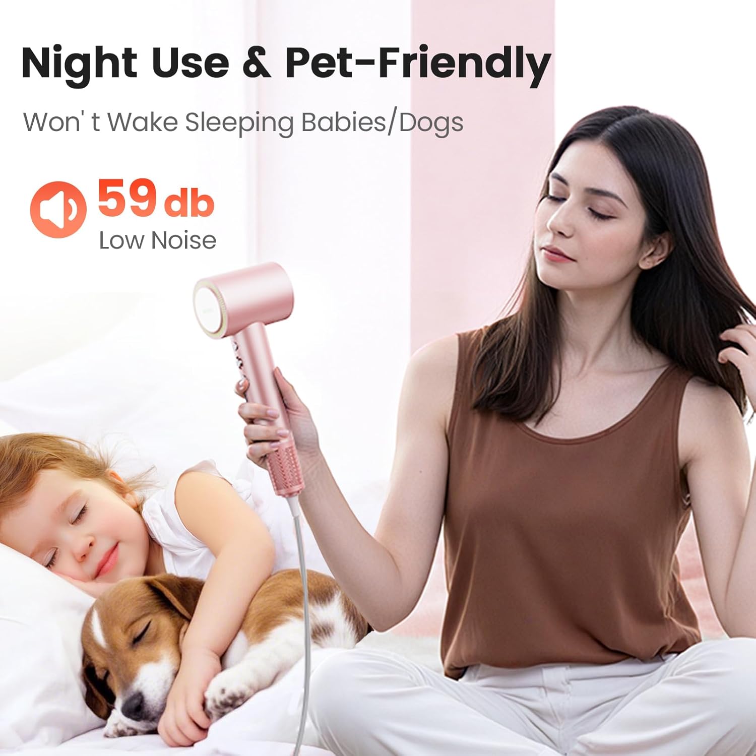 Pink Lightweight High-Speed Ionic Hair Dryer 160,000 RPM with Magnetic Diffuser Nozzle - Image 7