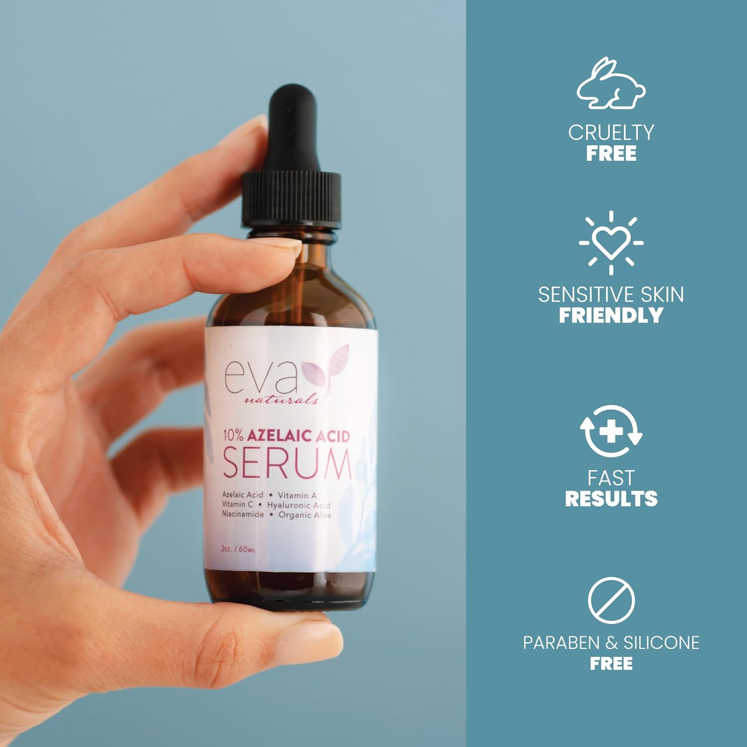 Eva Naturals 2oz 2 Pack Azelaic Acid Serum with Niacinamide and Hyaluronic Acid for Redness - Image 8