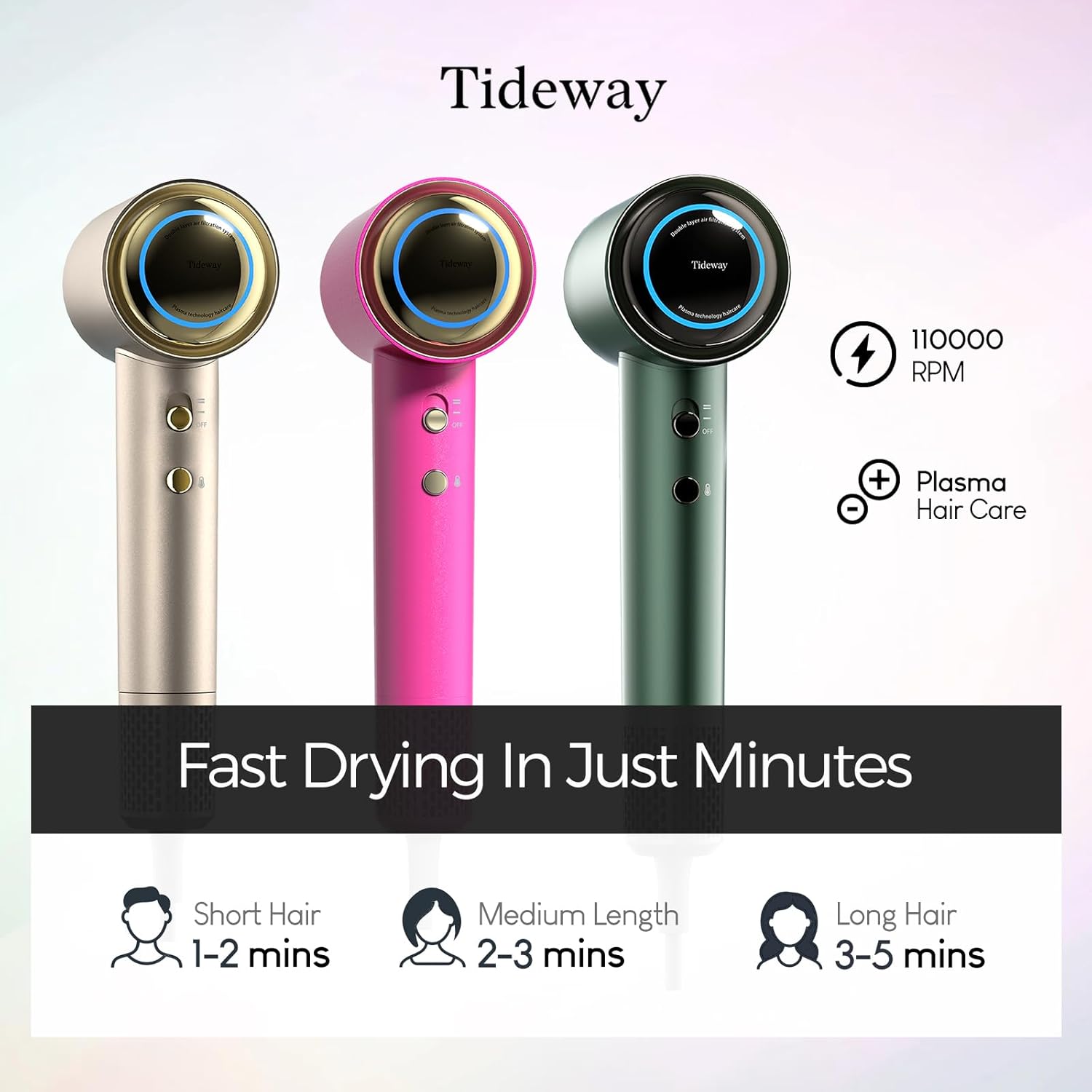 Tideway H11 Pink Hair Dryer 110000 RPM Lightweight, Low Noise, Smart Temp Control - Image 4