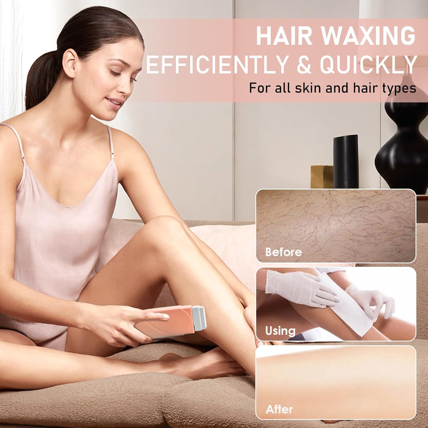 2-IN-1 Roll on Wax Kit, Seopri Double Wax Roller Kit for Hair Removal, Honey Roller Waxing Kit with 2 Wax Cartridge, 100 pcs Wax Strips, 6 Pre- and post-wax treatment wipes - Image 7