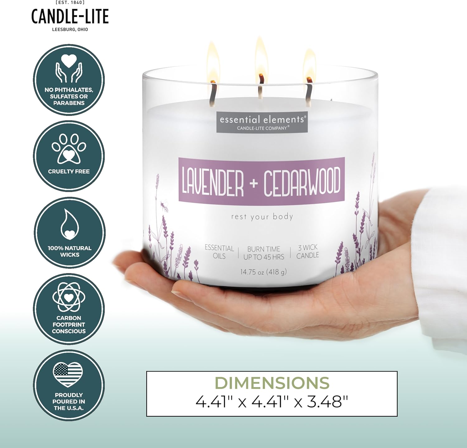 Candle-lite 14.75 oz Lavender Cedarwood 3-Wick Scented Jar Candle 45 Hour Burn Time - Image 3