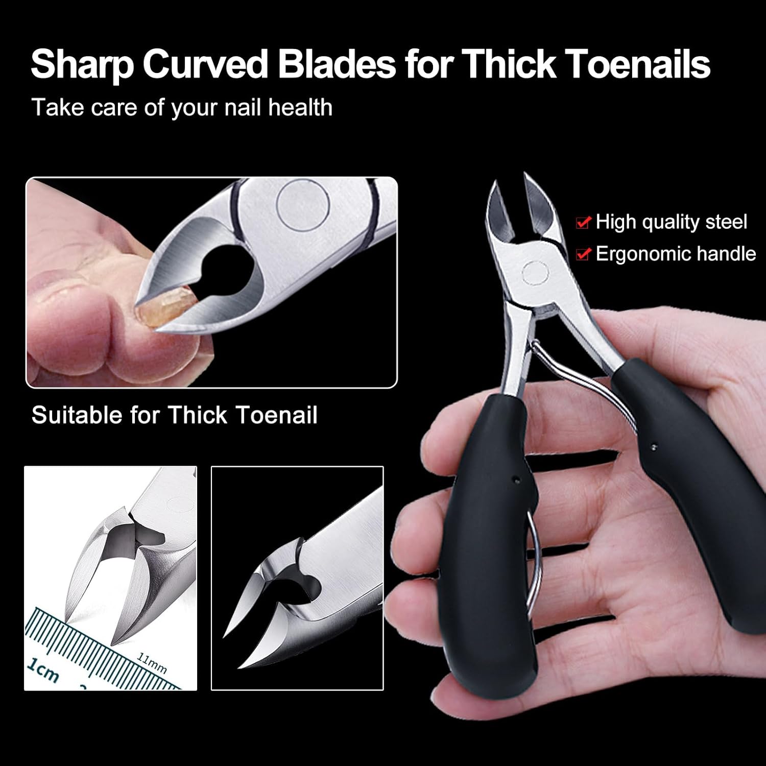 Toenail Clippers for Thick Toenails, Toe Nail Clippers, Ingrown Toenails, Professional Podiatrist Nail Clippers, Heavy Duty, Sharp Curved Blade, Lighter Long Handle for Men Women Adult - Image 4