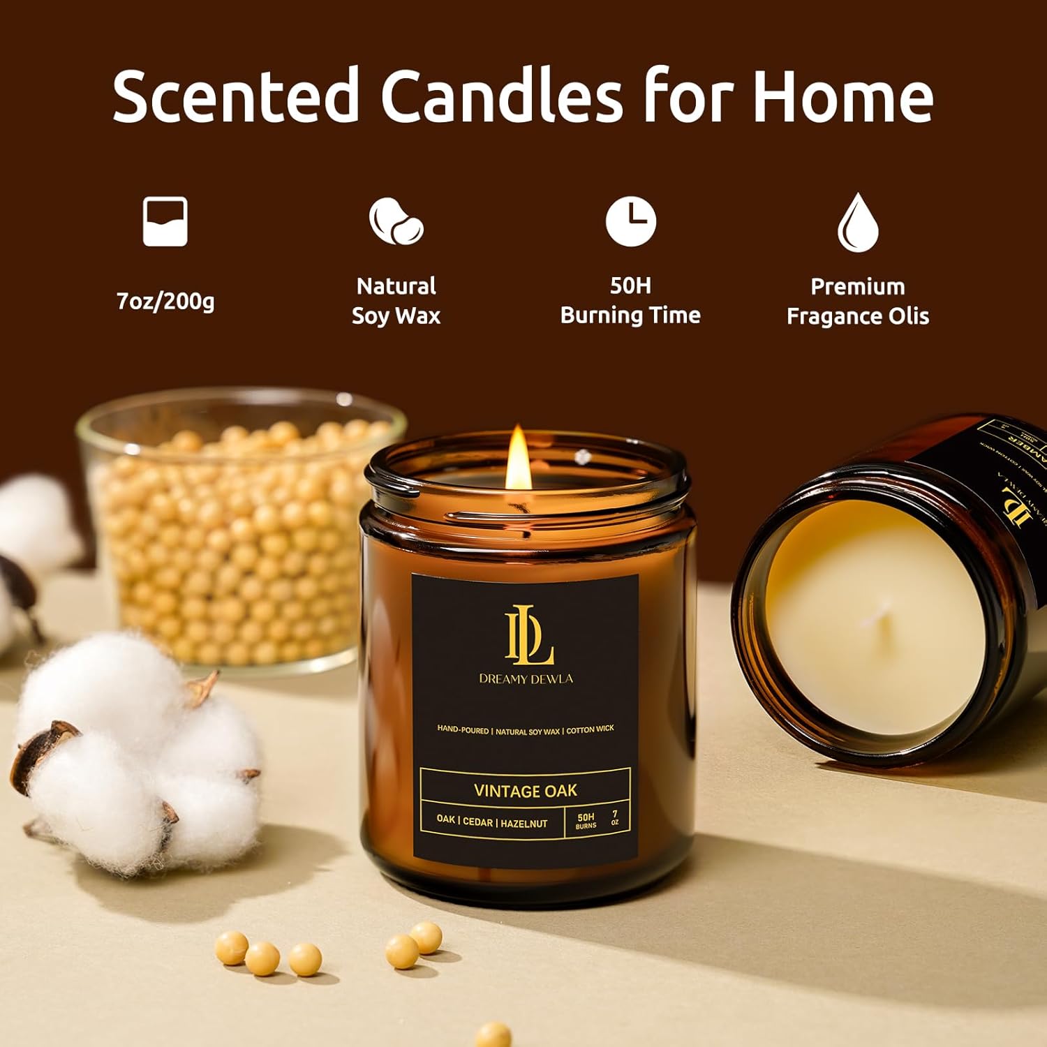 4 Pack Masculine Soy Scented Candles Set: Oak, Magnolia, Sandalwood, Moroccan Amber - Image 3