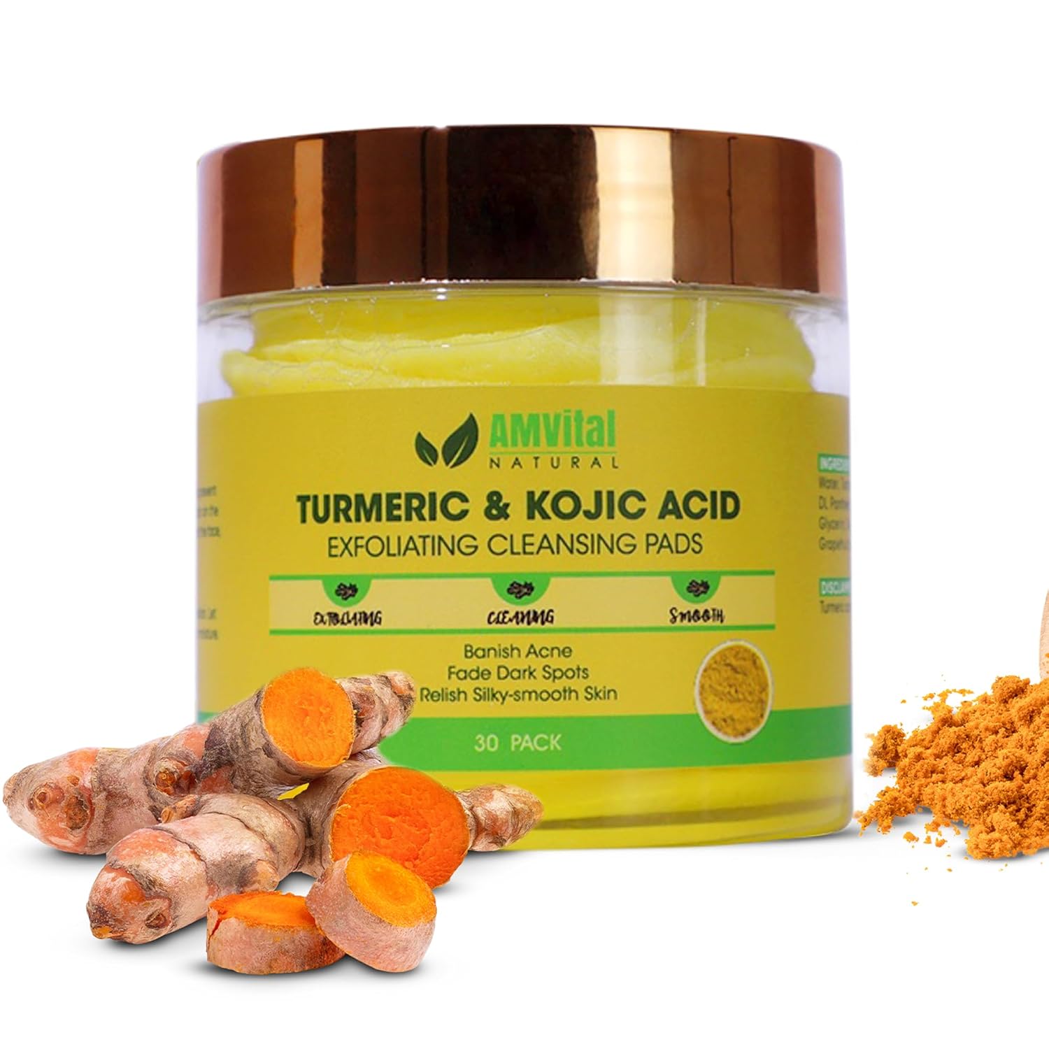 Turmeric Kojic Acid Cleansing Pads - Gently Exfoliates, Brightens & Evens Skin Tone - Hydrating Turmeric Exfoliating Cleansing Pads for Face - Nourishing Kojic Acid Cleanser