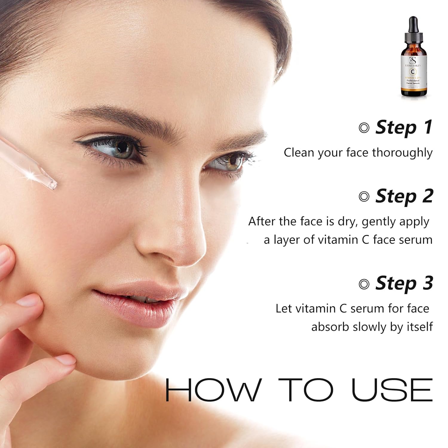 Vitamin C Serum for Face, ES EBBDASKIN Premium Face Serum Anti Aging Facial Skin Care Serum with Hyaluronic Acid and Vitamin E for Women Skin Smoothing Renewing Dark Spot Removing(30ml) - Image 4