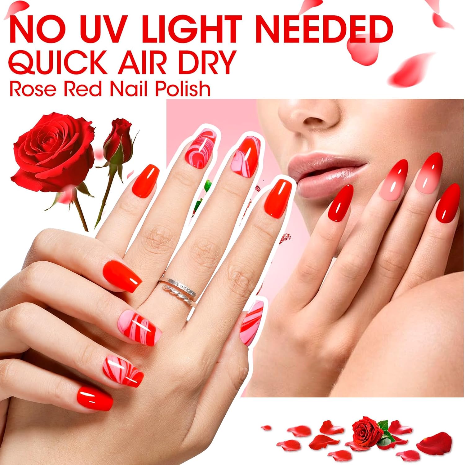 GELLEN Red Pink Nail Polish, Quick Air Dry Natural Traditional Regular Nail Polish Bright Red Hot Pink Set for Acrylic Natural Nails Home Salon, Non UV Gel, Chip Resistant, Hema Free, Non-toxic, 10ml - Image 4