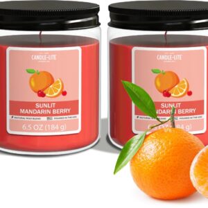 Candle-Lite Sunlit Mandarin Berry Scented Candles Set, Aromatherapy, 2 Pack 6.5 oz Single-Wick Jar, 40 Hours of Burn Time, Perfect for Gifting and Celebration (Individual Box)
