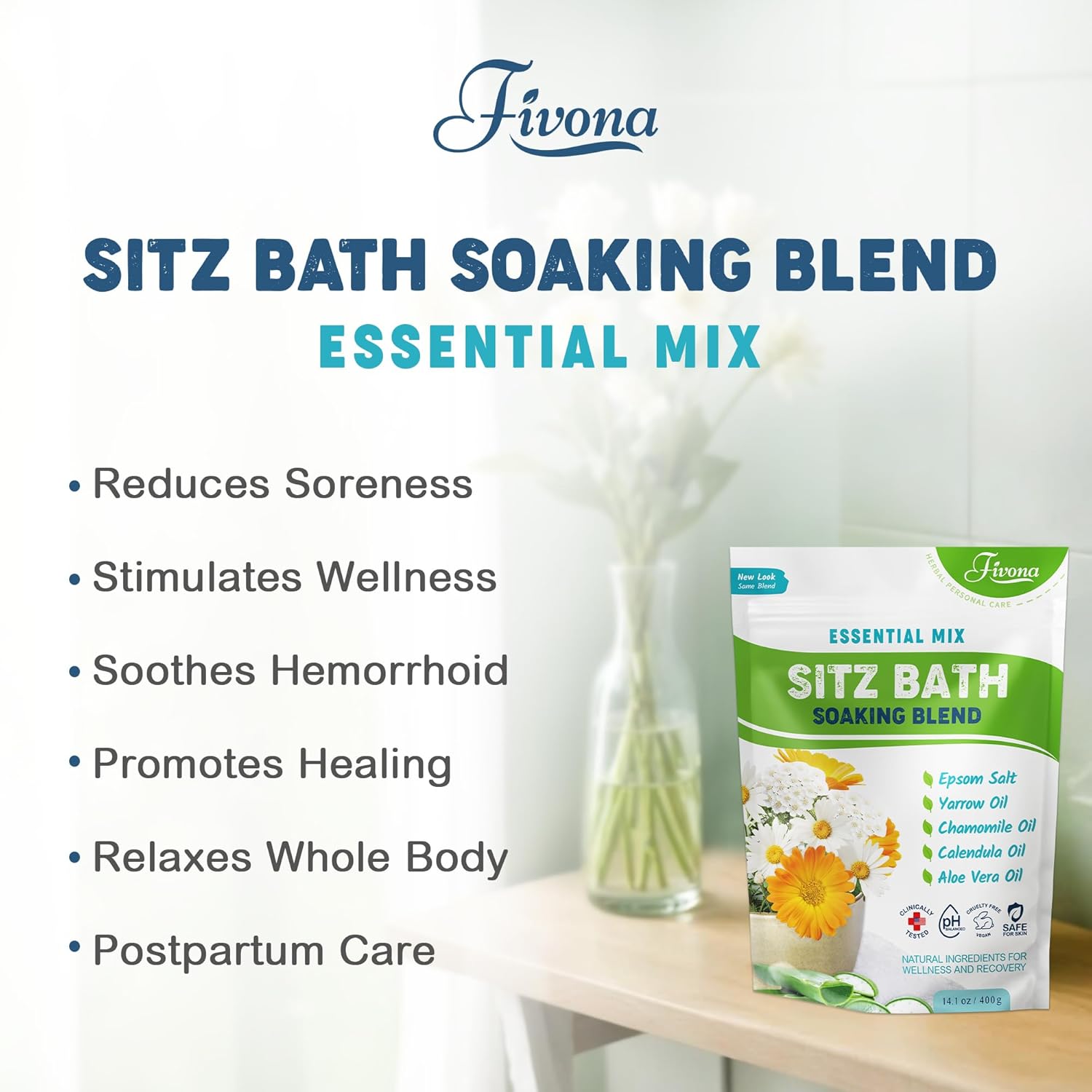 Hemorrhoid Treatment Sitz Bath Salt Natural Soaking Blend - Epsom Salt with Pure Essentials Oils for Fissure, Postpartum Care, Bartholin Cyst Treatment - Essential Mix for Self Care - 1 Pack - 14.1 oz - Image 3