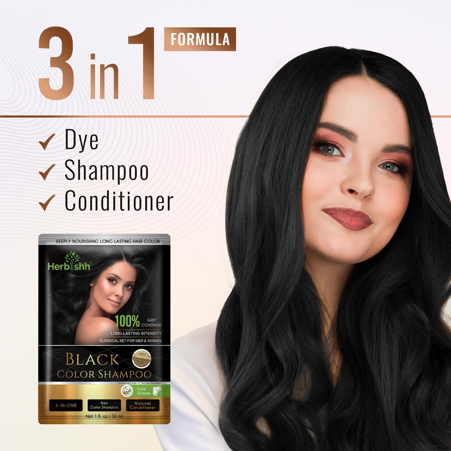 Herbishh Natural Hair Dye Shampoo with Argan Mask - Long-Lasting Color for Gray Hair - Travel Size, 10+1 Pack, Ammonia-Free (Black) - Image 5