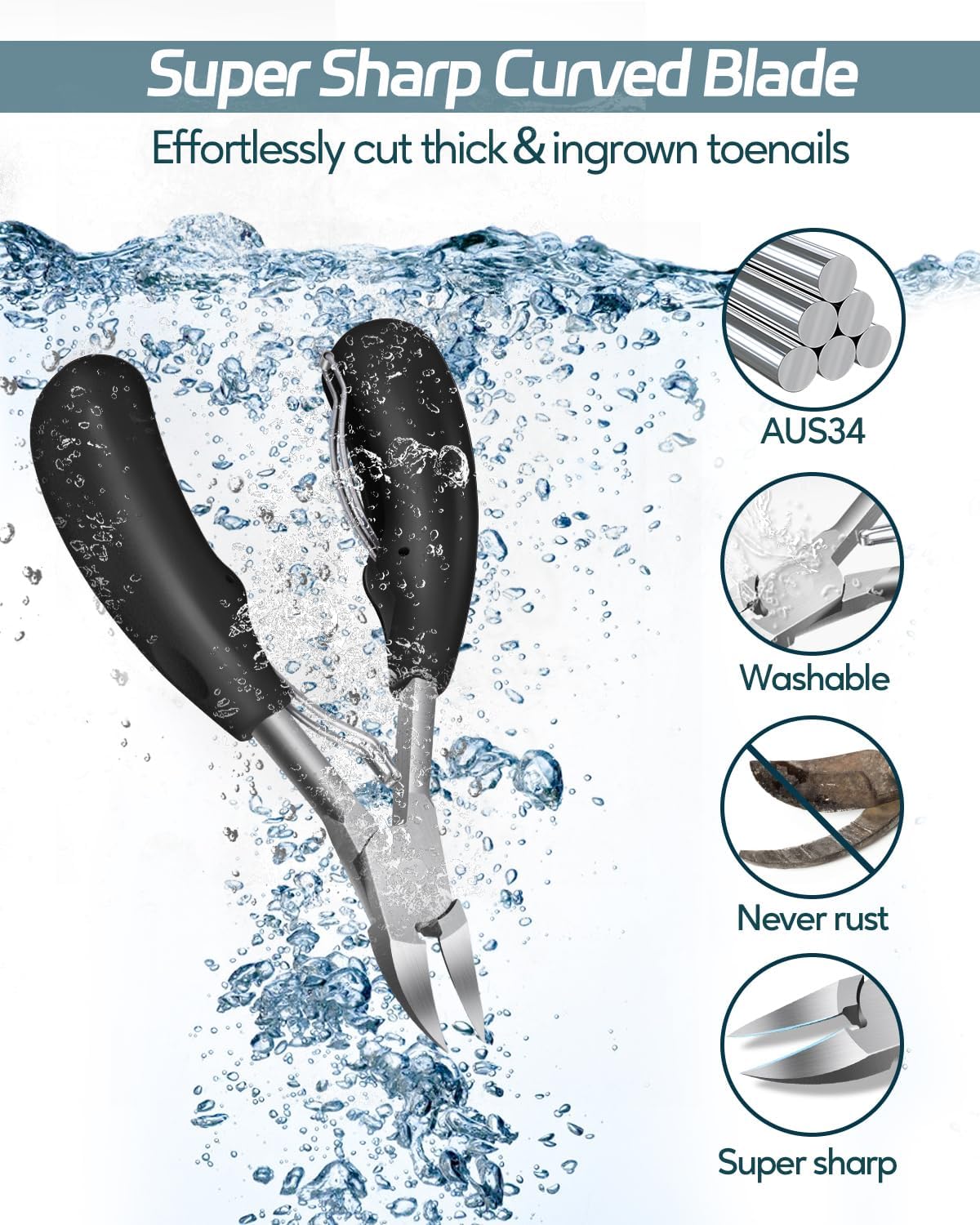 Toenail Clippers for Seniors Thick Toenail, Podiatrist Toe Nail Clipper Kits for Adult, Men, Women, Super Sharp Curved Blade Large Nail Tools, at Home Ingrown Toenail Remove Kit, 6 Pieces - Image 2