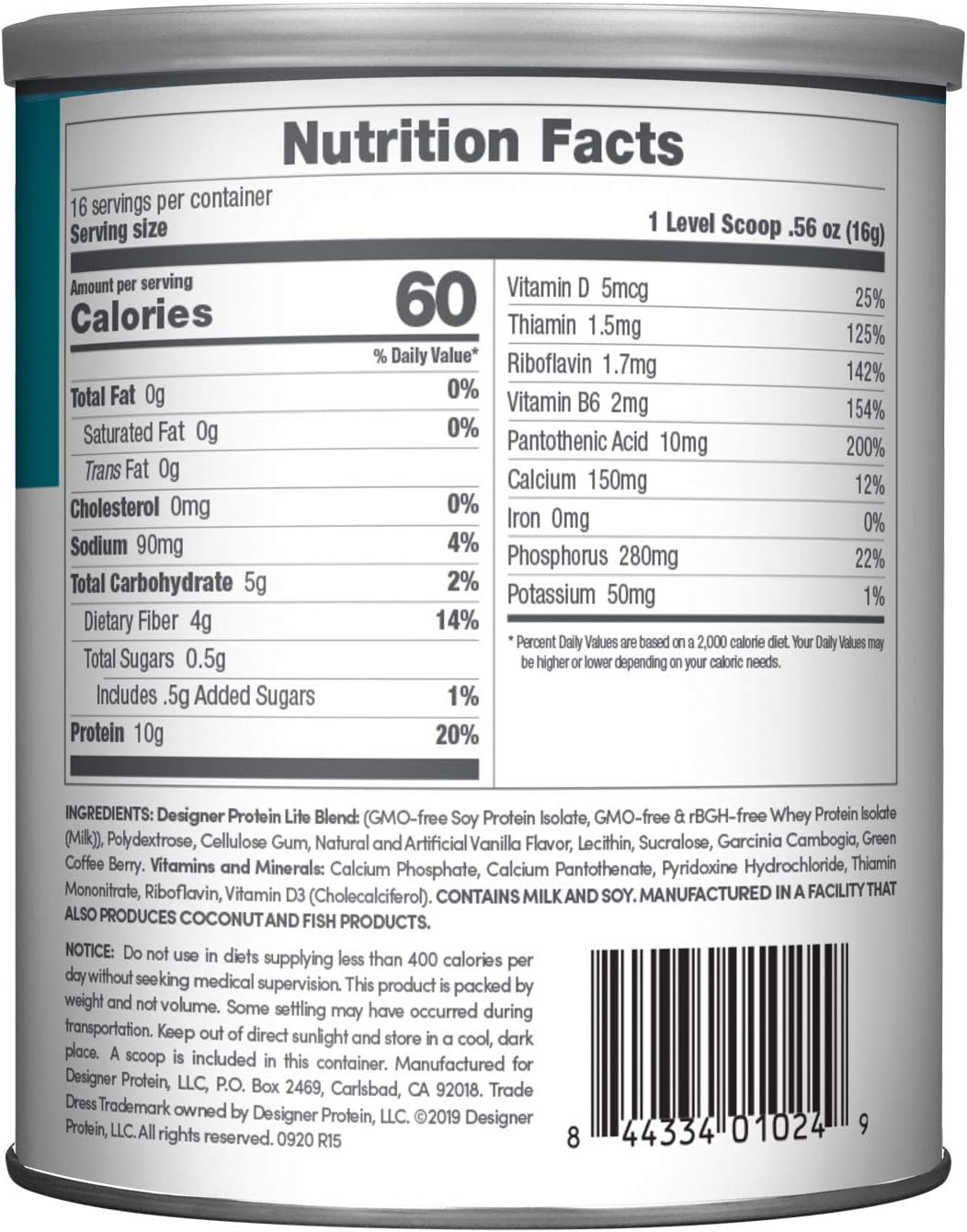 Designer Wellness, Designer Lite, Low Calorie Natural Protein, Prebiotic Fiber, Key Vitamins & Minerals, Vanilla Cupcake, 9.03 Ounces - Image 2