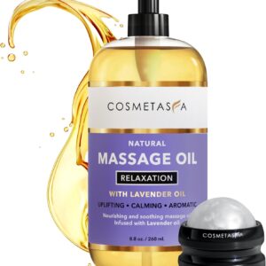 Lavender Relaxation Massage Oil with Massage Roller Ball - No Stain 100% Natural Blend of Spa Quality Oils for Calming, Aromatic, Soothing Massage Therapy