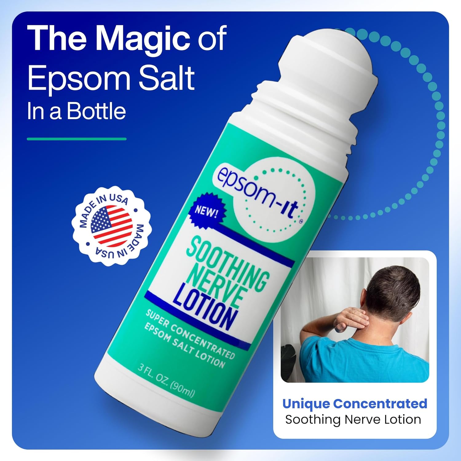 Epsom-It Soothing Nerve Lotion - Roll On Epsom Salt Magnesium Lotion, Topical Magnesium Cream with Capsaicin & Arnica for Tired Muscles, and Sleep, 3oz, 4-Pack - Image 2