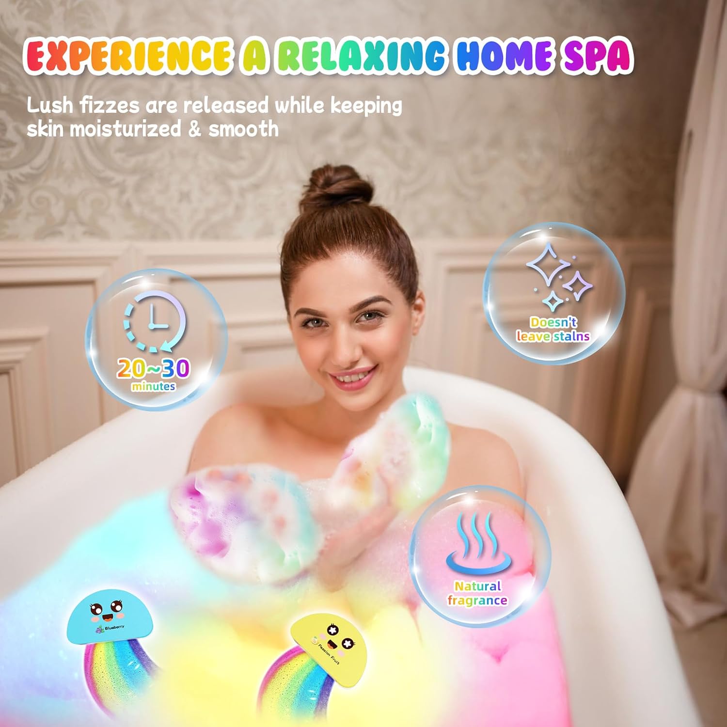 Bath Bombs for Kids Gift Rainbow Set, 4 Pack Handmade Natural & Organic Kids Bath Bombs for Boys,Bubble Bath Fizzy with Surprise Colors, Birthday Gifts for Boys and Girls,Bath Toys for Ages 4-8 - Image 5
