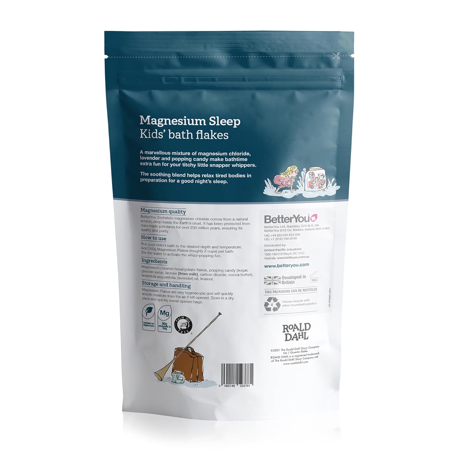 BetterYou Magnesium Sleep Kid’s Bath Flakes 1.6 lb with Popping Candy Lavender - Image 8