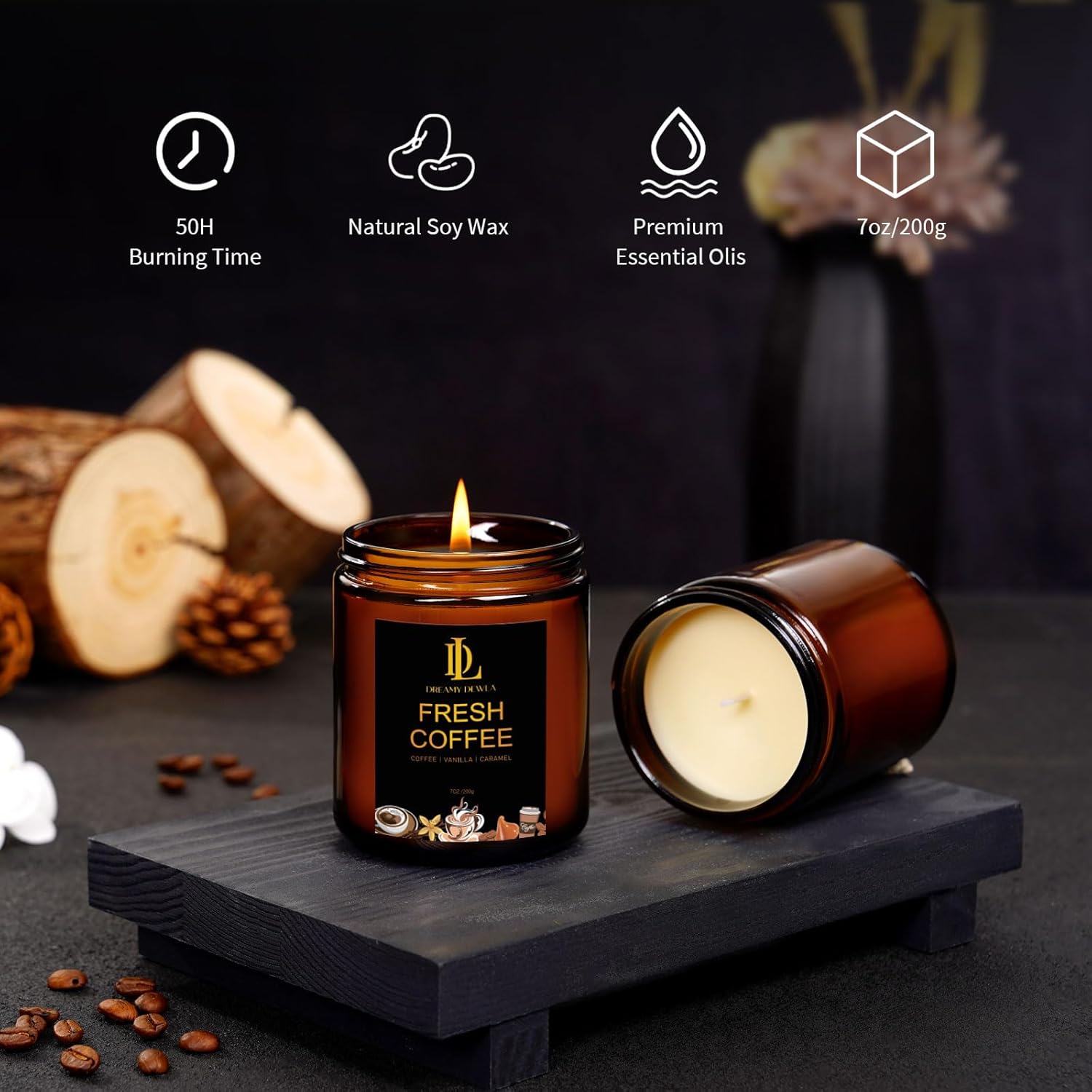 Fresh Coffee Candles, Coffee Scented Candle, Natural Soy Candles for Home Scented, Long Lasting with 50 Hour Burn Time, Gifts for Men Women - Image 3