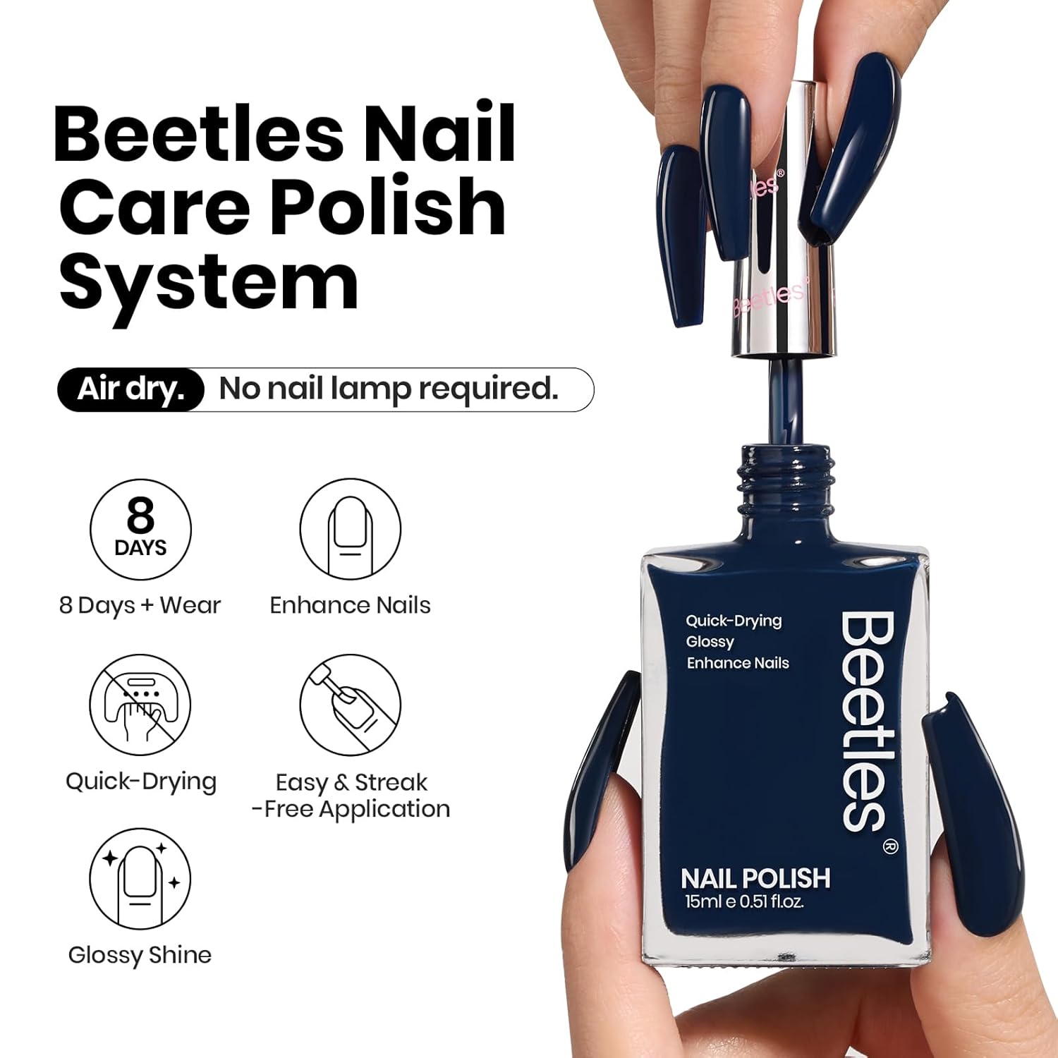 Beetles Dark Blue Nail Polish-1Pcs 15ml Fast Drying Nail Polish Winter Nail Polish Nail Lacquer Glossy Finish Nail Art Design for Women,Up to 8 Days of Wear, 0.51 FL OZ - Image 2