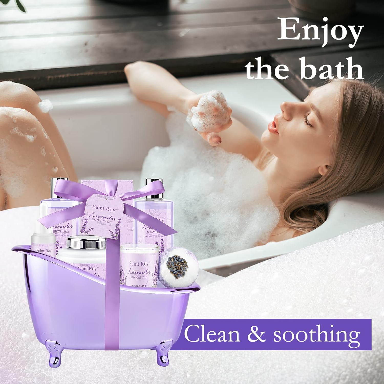 Lavender scented gifts for mom Spa Gift Baskets for Women - spa baskets for women gift Lavender Gifts for Women, Bath Set with Shower Gel, Home Spa Kit Gifts for Her, Christmas, Mothers Day - Image 5