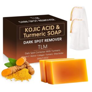 Kojic Acid Dark Spot Remover Soap Bars with Vitamin C, Retinol, Collagen, Turmeric - Original Japanese Complex Infused for Face & Body, Gently Exfoliates for Smooth, Even Skin Tone