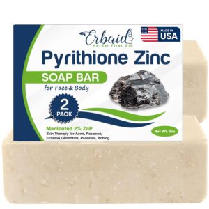 Pyrithione Zinc Soap Bar for Face & Body, 4oz | Medicated 2% ZnP Bar Soap Skin Therapy Cleanser for Acne, Rosacea, Eczema, Dermatitis, Psoriasis, Itching | Cleansing, Calming Facial Wash Made in USA