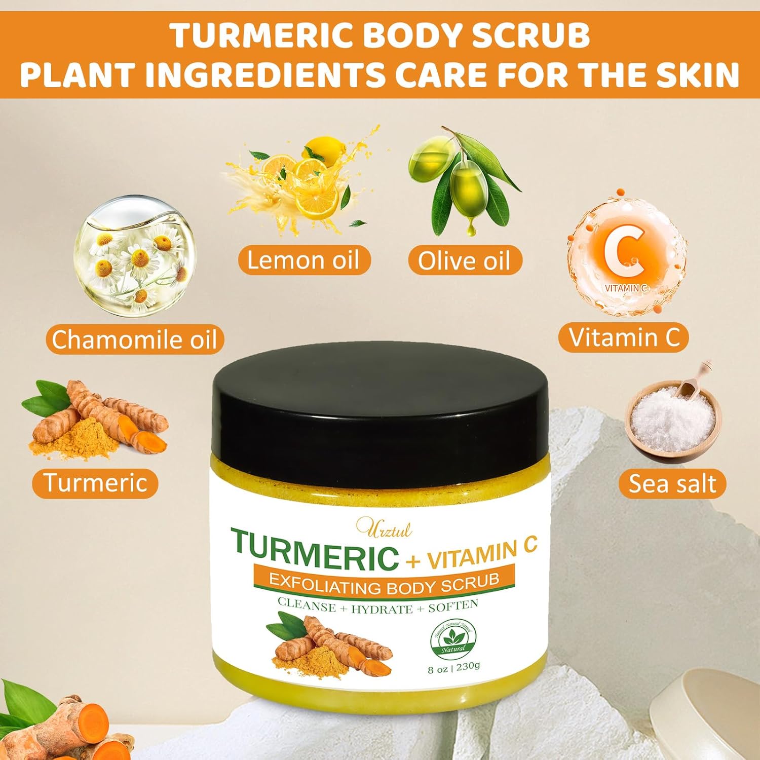 Turmeric Body Scrub Tumeric Oil Set, Natural Soothing Remove Dead Skin For Body, Face, Hand, Foot, Skincare Bikini Private Area, Smooth Hydrating Exfoliating Scrub Suitable for All Skin Types - Image 2