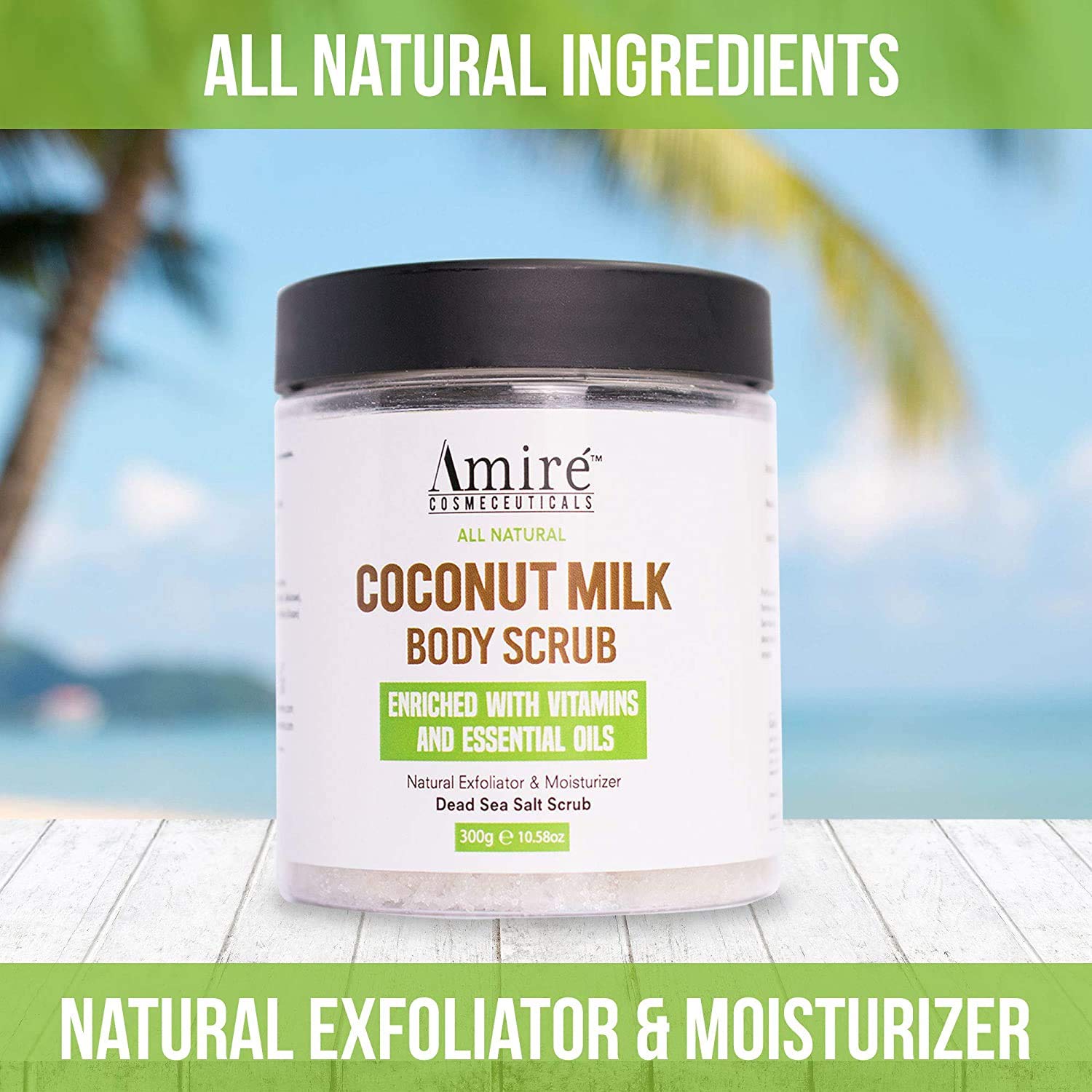 Coconut Milk Scrub For Body And Face, 100% Pure Dead Sea Salt Exfoliating and Moisturizing Scrub For Cellulite Stretch Marks, Acne and Varicose Veins with Vitamin E, Shea Butter, Argan Oil, 300g - Image 2