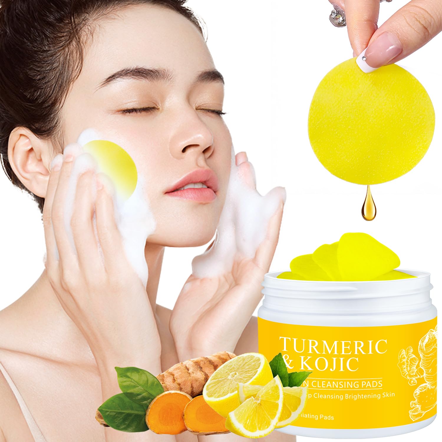 Turmeric Kojic Lemon Exfoliating Cleansing Pads 50 Count for Radiant Skin - Image 8