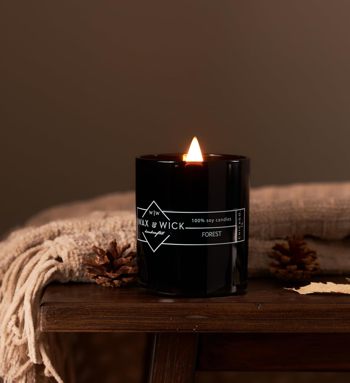 Wax and Wick 12oz Double Wood Wick Forest Scent Soy Candle Black Jar - Image 4