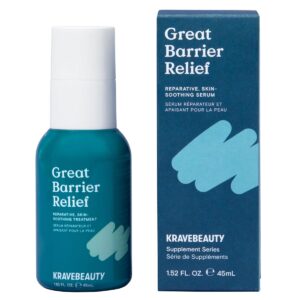 KraveBeauty Great Barrier Relief, Soothing Skin Barrier Repair Serum, Contains Tamanu Oil to Soothe and Calm Redness, For All Skin Types, Vegan & Cruelty Free, 1.52 fl oz