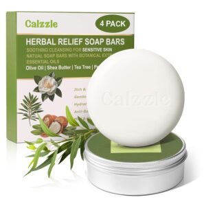 4 Pcs Herbal Soap Bar with Tea Tree Oil, Olive Oil & Organic Shea Butter - Natural Handmade Soap for Women & Men, Gentle Face, Body & Foot Cleanser for Dry, Itchy or Sensitive Skin, 3.53 oz