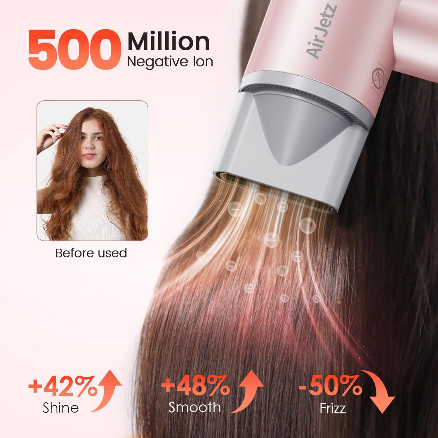 Pink Lightweight High-Speed Ionic Hair Dryer 160,000 RPM with Magnetic Diffuser Nozzle - Image 4