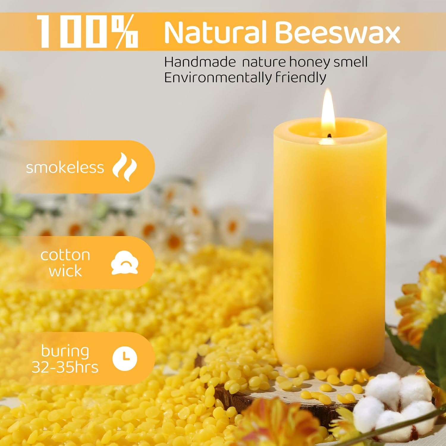 6 Pack 100% Pure Natural Beeswax Pillar Candles 2x4 Inch Unscented 210 Hour Burn Time - Image 4