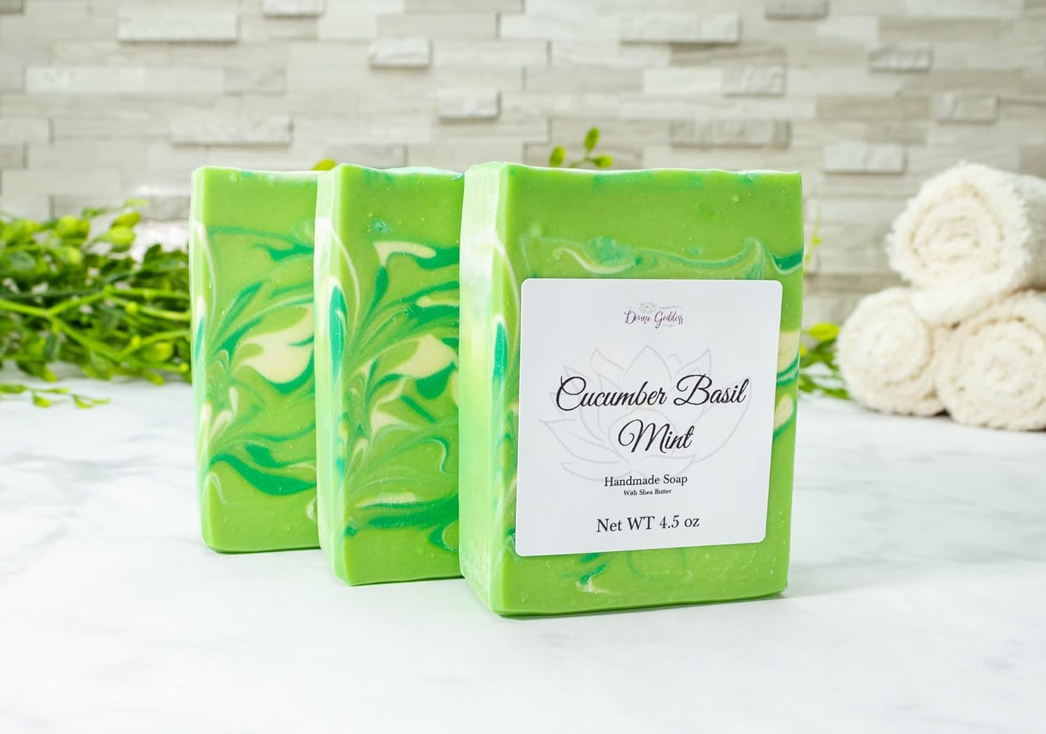 Cucumber Basil Mint Fresh Scented Handmade Artisan Soap Bar for Women, 4 oz, Cold Process Body and Bath Soap - Image 3