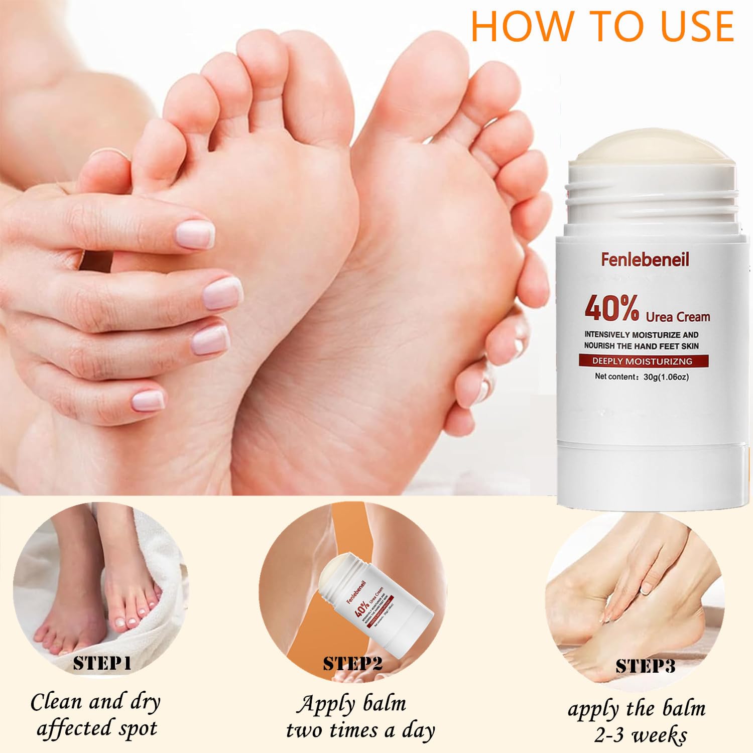 Urea Cream 40 Percent for Foot and Dry Cracked Heel 40% Urea Feet Cream Balm Stick for Foot Hand Moisturizing Feet Hand Care Balm For Women Men 1.06Oz - Image 7