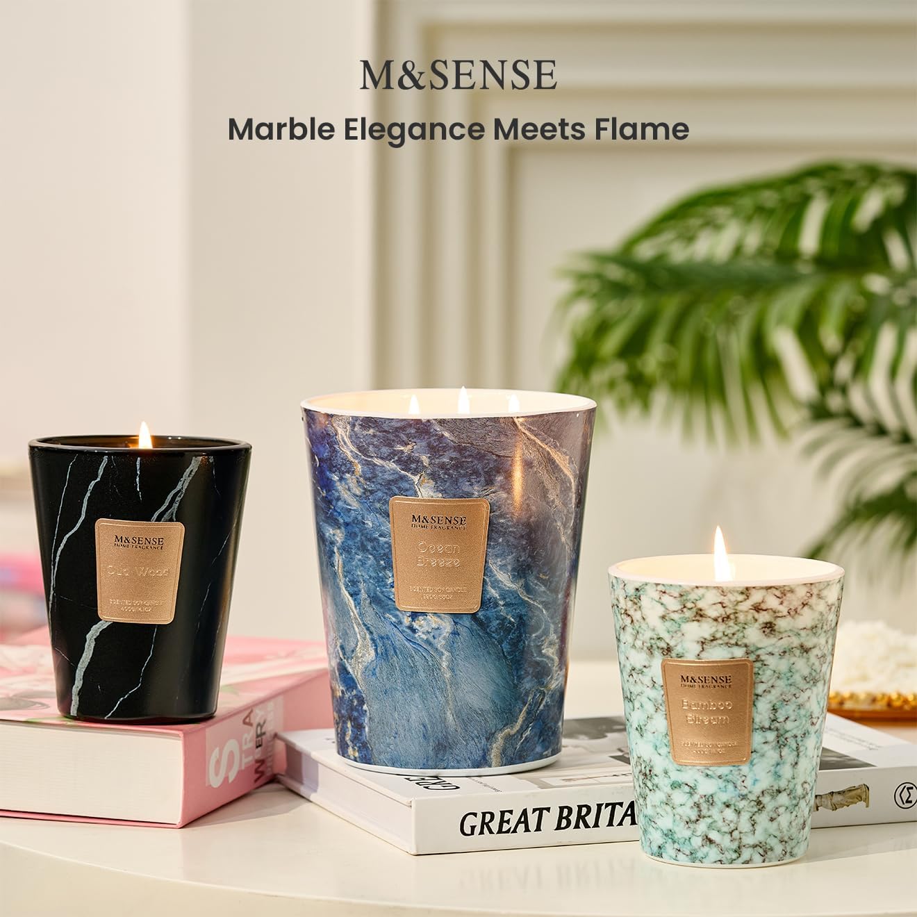 M&SENSE Ocean Breeze Scented Candles for Home, 3-Wick Highly Scented Jar Candles, 35 Oz 150 Hours Long Lasting Burning Candles Gifts for Women, Relaxing Aromatherapy Candle for Stress Relief - Image 6