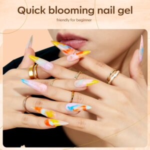 modelones Blooming Gel Nail Polish with 5Pcs Nail Art Brushes, 15ml Clear Marble Nail Design Kit, Nail Art Accessories for Spreading Effects, Floral Print, Watercolor Design
