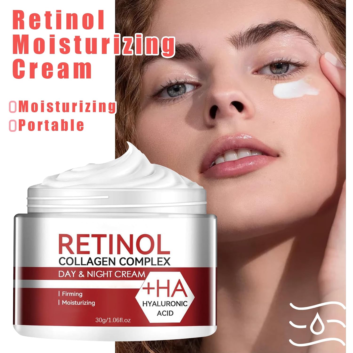 2PCS Retinol Face Moisturizer Cream,Hydrating Retinol Cream for Face with Hyaluronic Acid,Oil Control Long Lasting Moisturizing Day & Night Firming Collagen Facial Cream for Women & Men - Image 2