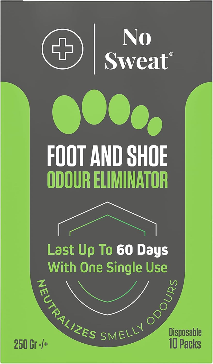 No Sweat Foot And Shoe Odour Eliminator Powder - Lasts Up To 60 With One Single Use - Salty Structure - No Need Mix With Water - Neutralizes Smelly Odours - No Mess -1 Box X10 Sachets