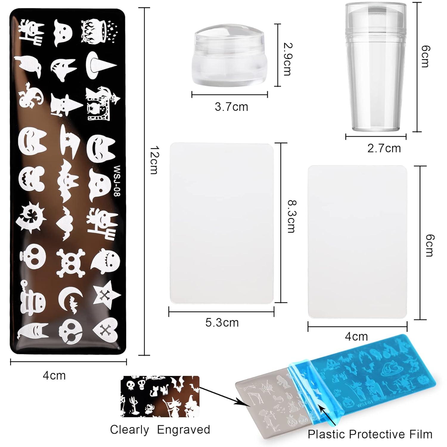 10Pcs Halloween Nail Stamp Plate Kit, 6Pcs Nail Art Image Templates 2 Stamper 2 Scraper Pumpkin Bat Witch Spider Owl for DIY Holiday Nail Art Stamping Stencils Design(Halloween Style) - Image 2