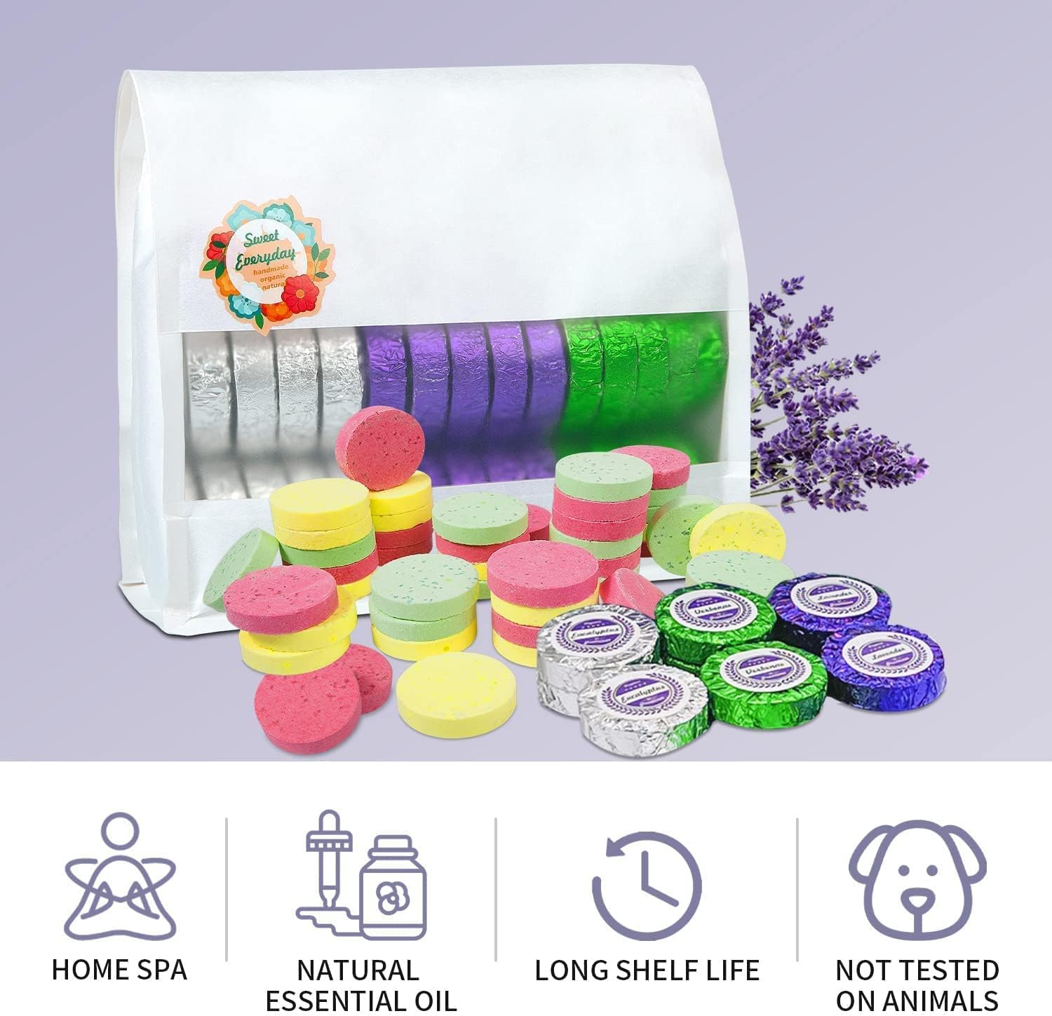 Aromatic Shower Steamers Gift Set, 45 Individually Wrapped Tablets for Men and Women - Image 7