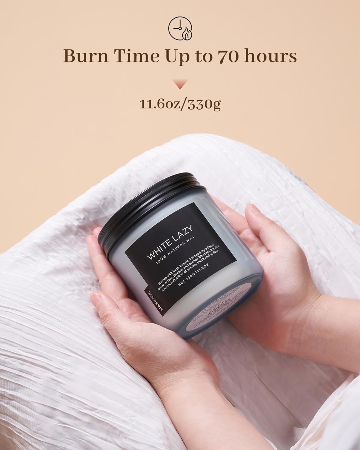 M&SENSE Jasmine & Clean Cotton Spring Scented Candle, 11.6oz Aromatherapy Gifts 2 Wick 70 Hours Long Lasting Burn, Natural Organic Soy Candle, Housewarming Gifts for Dad Mom Friends - Image 4