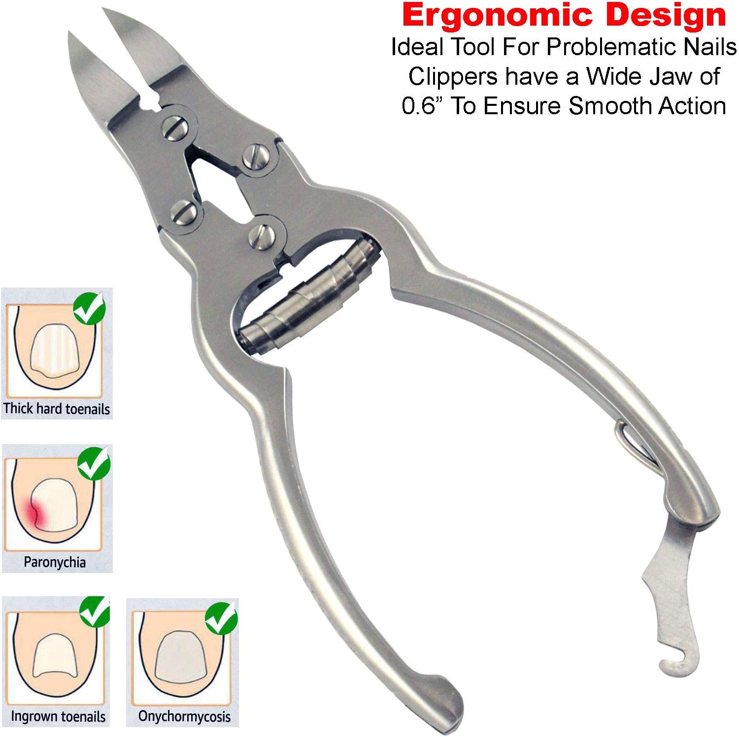 Toenail Clippers for Thick Ingrown Toenails - Professional Podiatry Nail Cutter Fingernail Clipper Trimmer Heavy Duty Surgical Grade Stainless Steel Men Seniors Adults Podiatrist Tool Krisp Beauty - Image 5