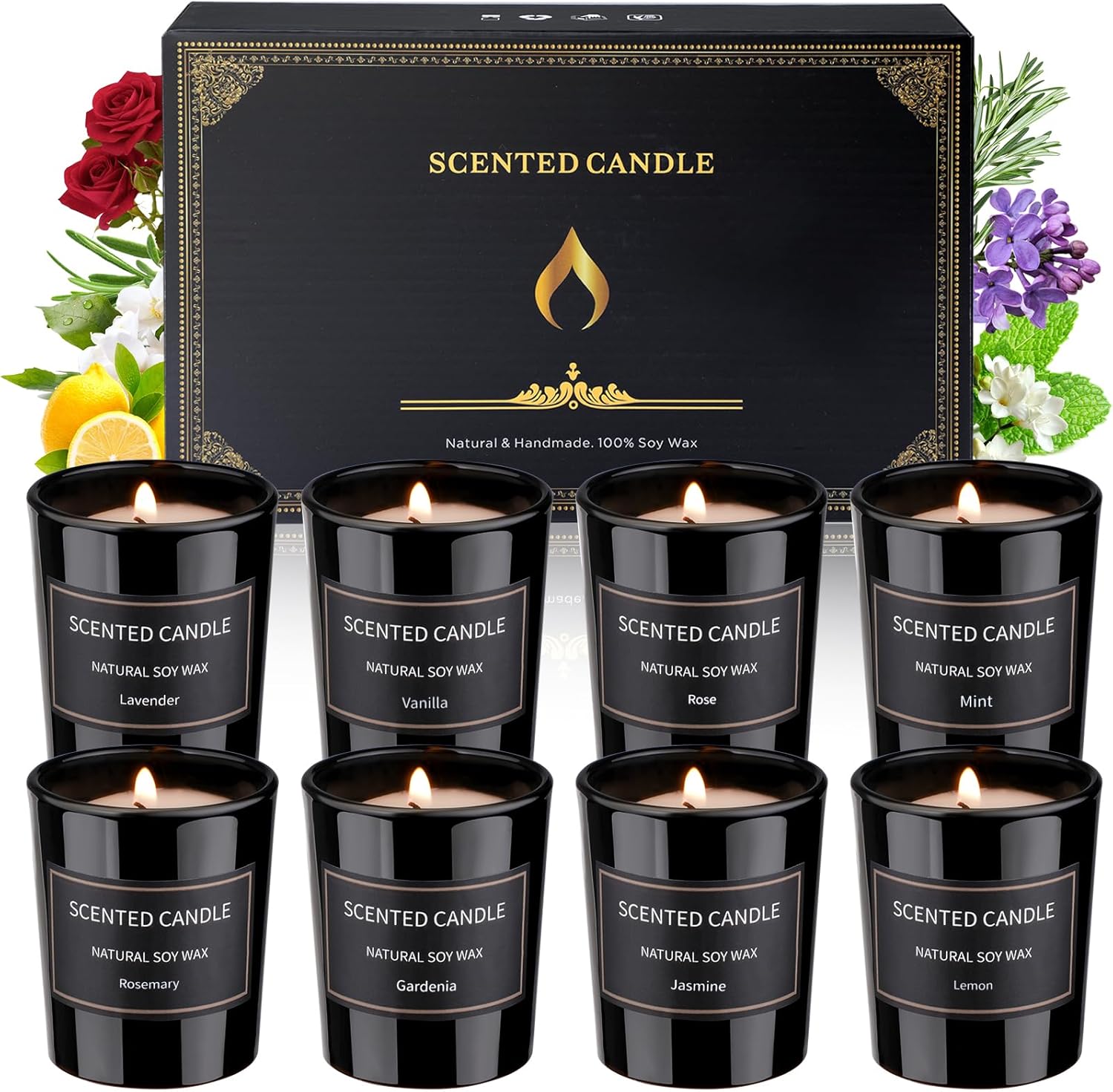 8 Pack Scented Candles for Home, Scented Candles Gifts Set for Men, Smoke-Free Strong Fragrance Long Lasting, Aromatherapy Candles for Women Men, Father's Day Gifts