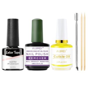 AIJIMEI Latex Tape & Gel Remover Kit Nail Polish Barrier Peel Off Nails Cuticle Guard Skin Barrier Protector Nail Latex with Manicure Tools for Home DIY Nail Art Salon (LATEX-3PCS-KIT)