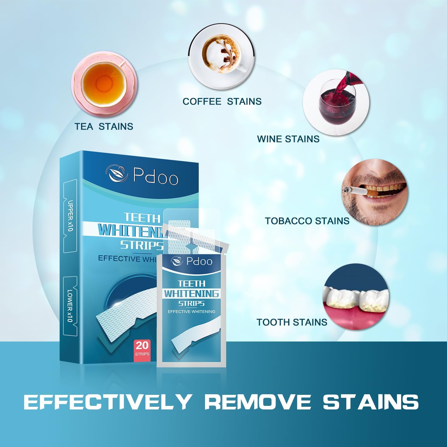 Teeth Whitening Strips - 20 Whitening Strips for Teeth Sensitive, Professional, Fast Remove Smoking, Coffee, Wine Stains, Teeth Whitening Kit Pack of 10 Non-Slip Strips Treatments - Image 3