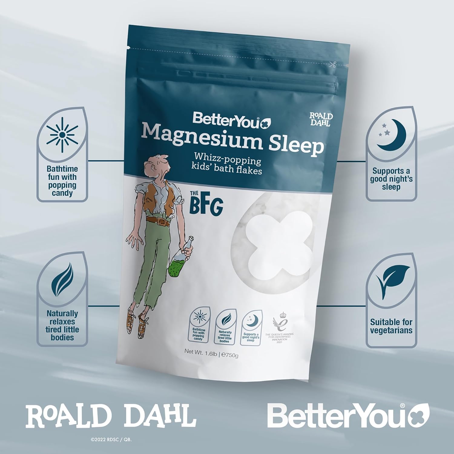 BetterYou Magnesium Sleep Kid’s Bath Flakes 1.6 lb with Popping Candy Lavender - Image 3