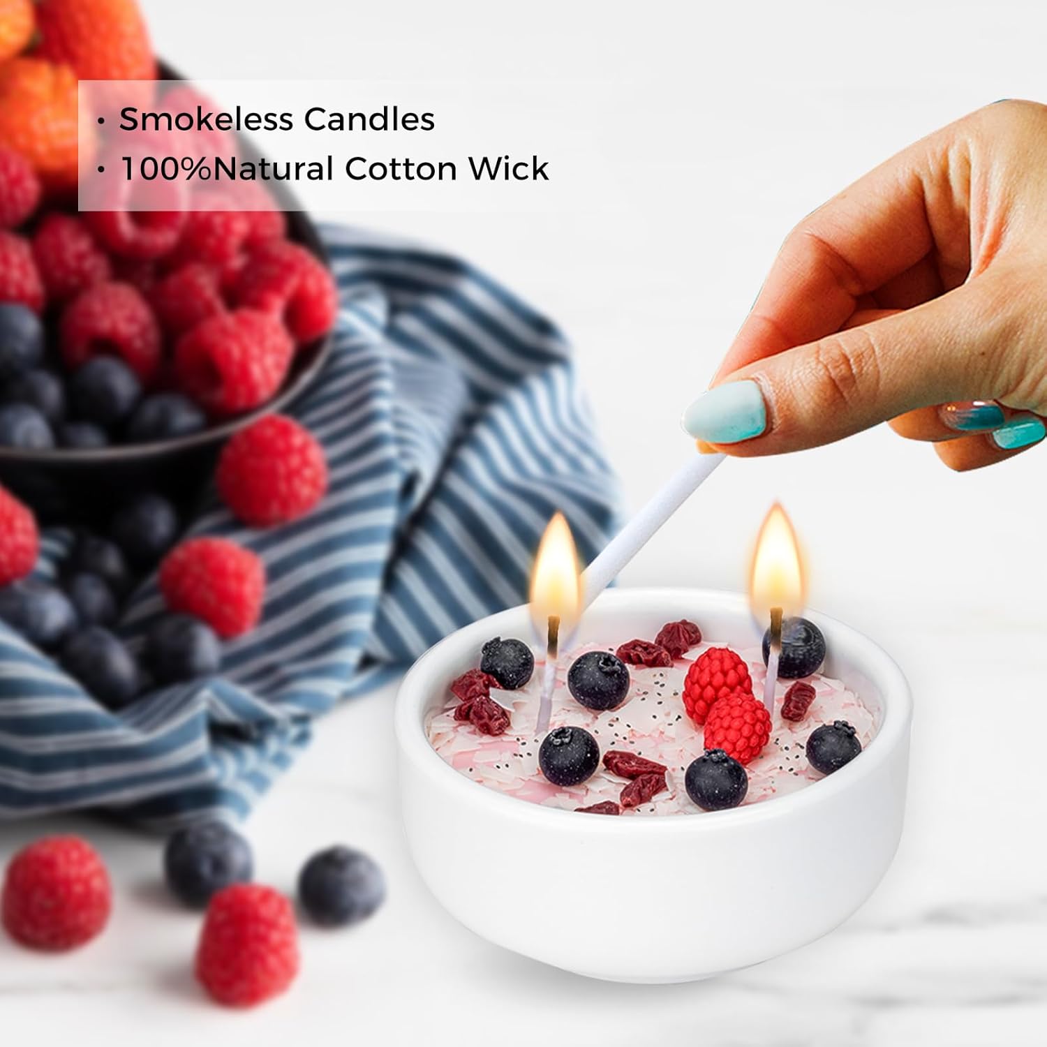Soy Candle Fruit Yogurt Bowl with 2 Wicks - Blueberry Raspberry Cranberry Scent Gift - Image 3