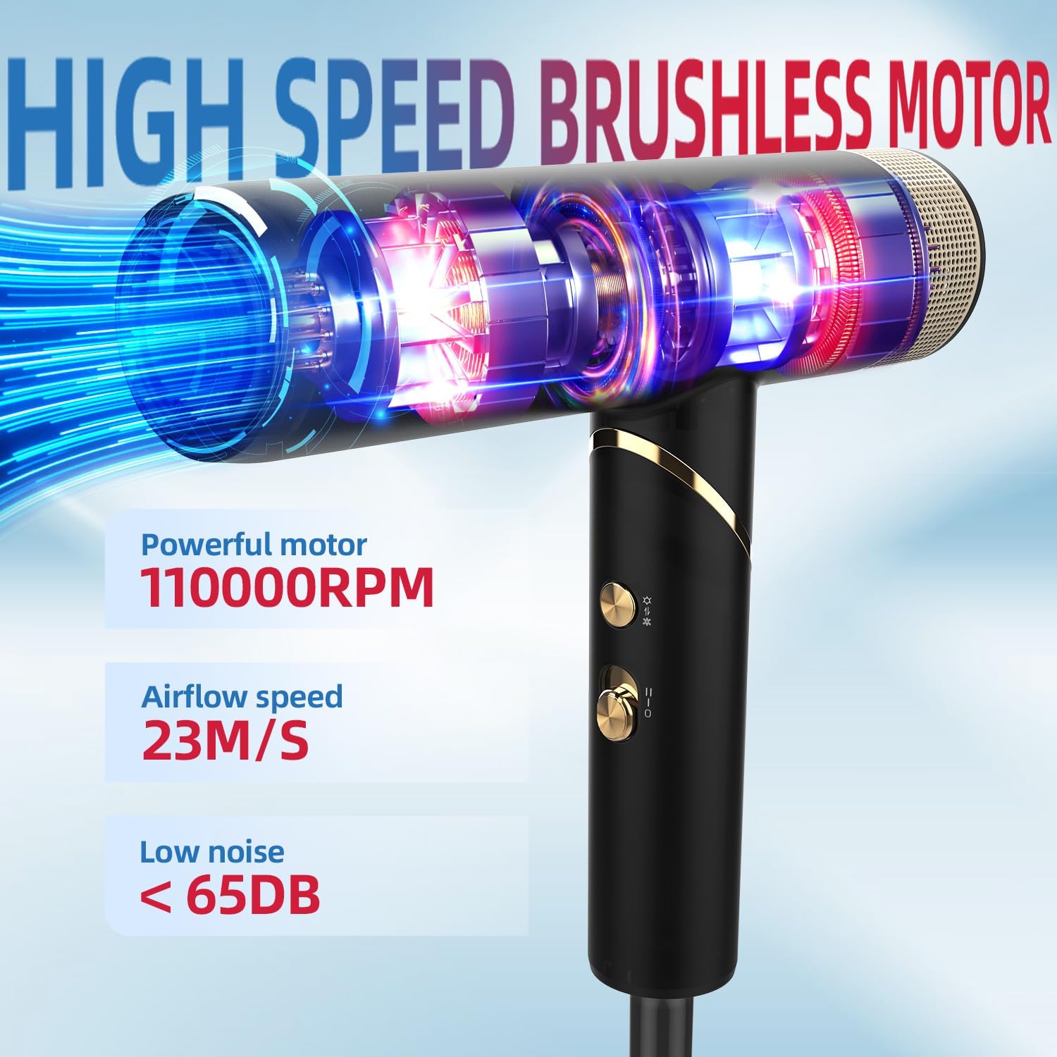 Foldable Professional Hair Dryer with Diffuser, Lightweight, High-Speed Motor, Travel Ready - Image 2