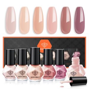 modelones Nail Polish Set 6 Colors Nude Pink Skin Tones Neutral Brown Nail Polish Kit Quick Dry Nail Polish All Seasons Neutral Brown Manicure DIY Nail Art Salon Home Gift for Women Girls