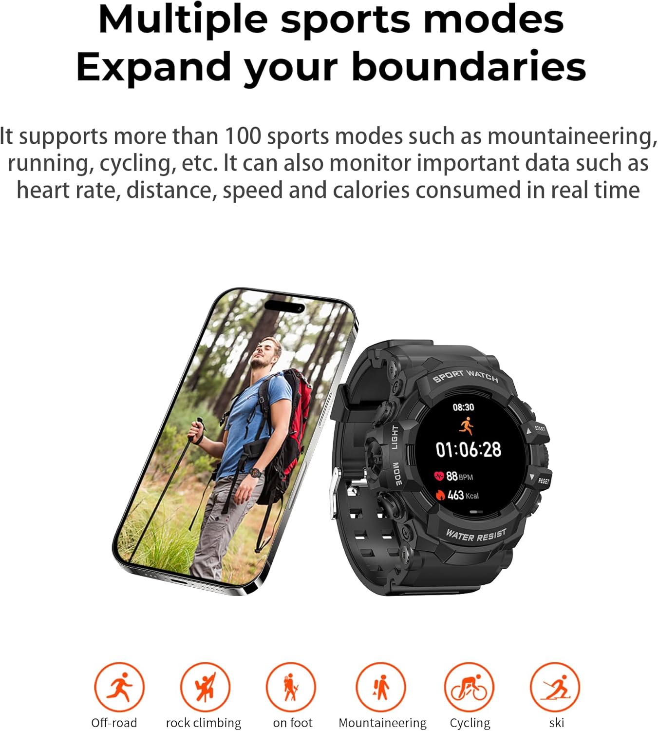MIDDOW Military Smart Watch with Flashlight (Answer/Make Call) Compass, Heart Rate/Sleep/Sports Tracker, IP68 Waterproof, Long Battery Life, HD Screen, Android & iOS (Black) - Image 8